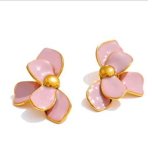 Anthropologie Jewelry - Blush Pink Floral Earrings – Elegant Gold Petal Statement Jewelry